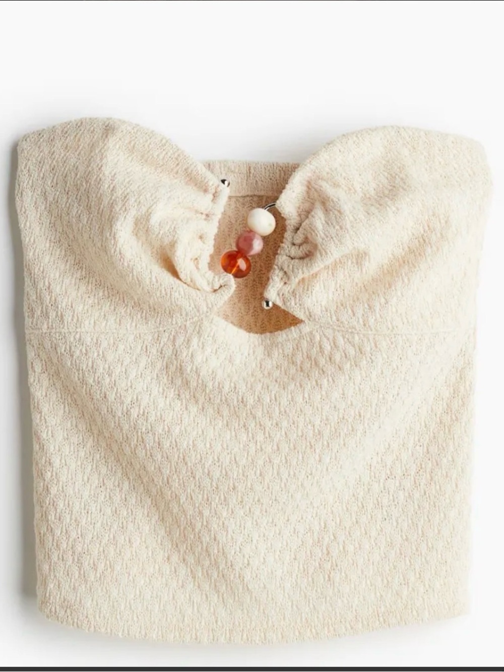 H&M Divided Bead-Detail Textured Knit Sweetheart Tube Top Beige Medium